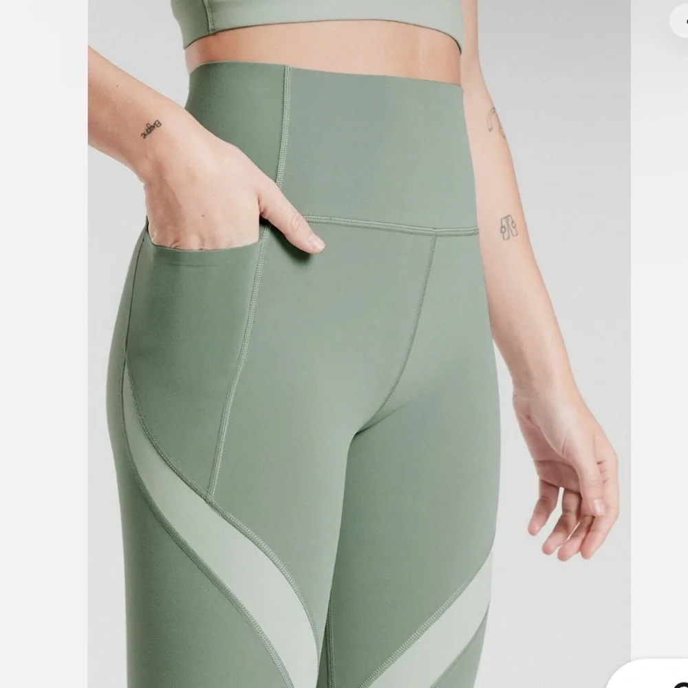 Athleta Sage Green Leggings with Striped Detail - Picture 3 of 8